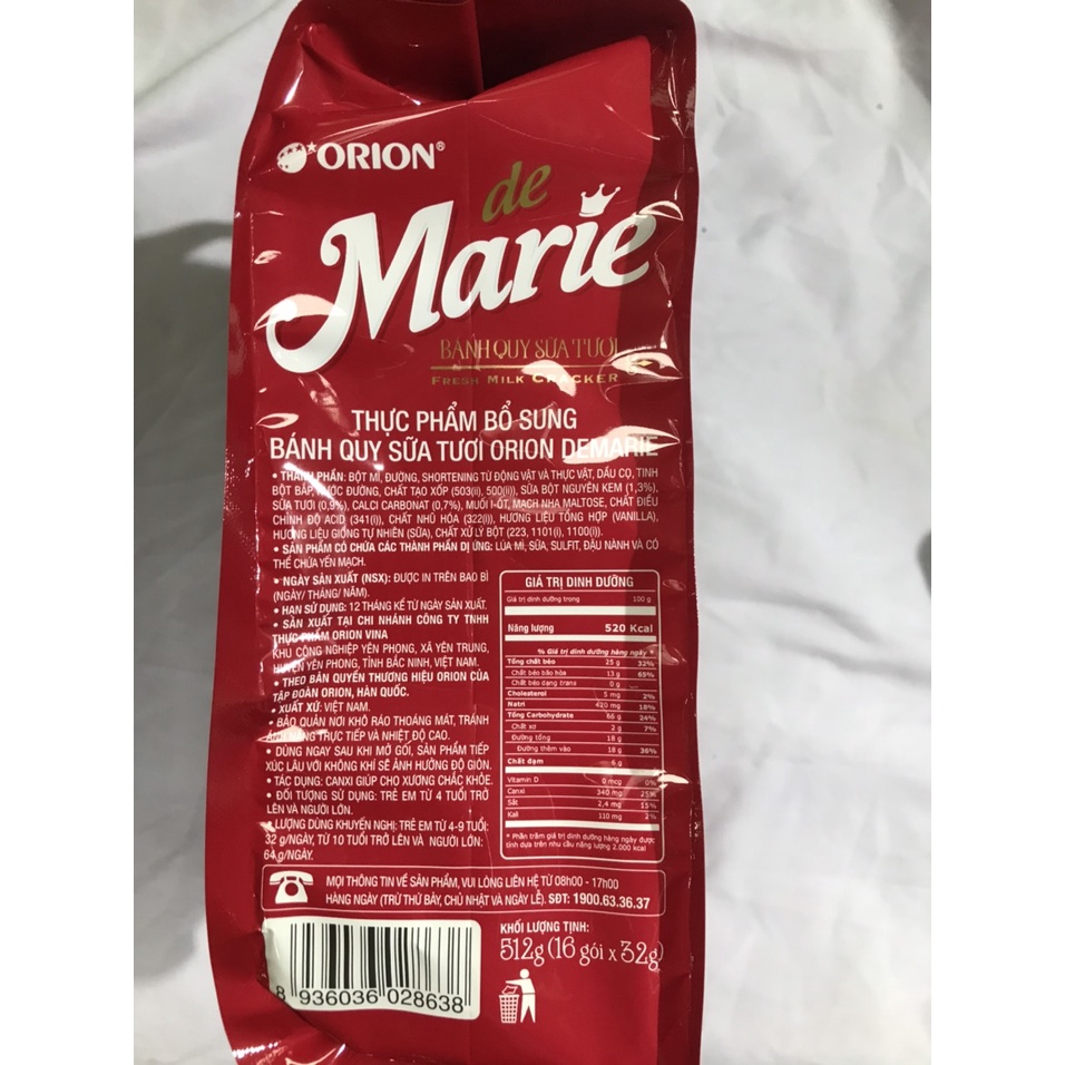 Bánh Quy Sữa Tươi De Marie gói 512g (16 gói x 32g)