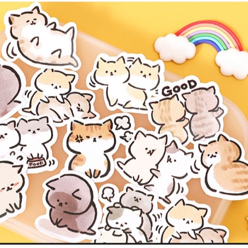 Hộp 45 miếng sticker mẫu hai bé mèo đáng yêu