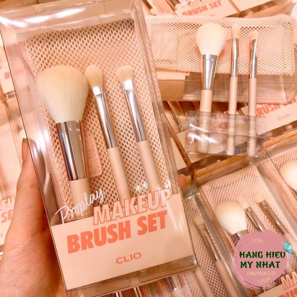 Set 3 cây cọ make up Clio pro play Makeup Set + túi đựng