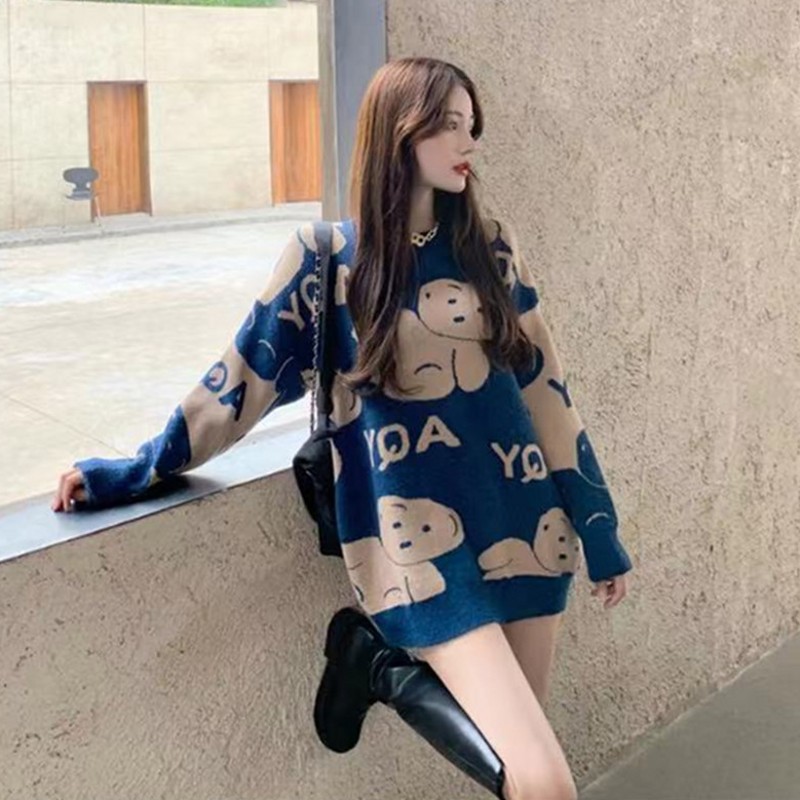 Áo len gấu dáng rộng phong cách Hàn Quốc