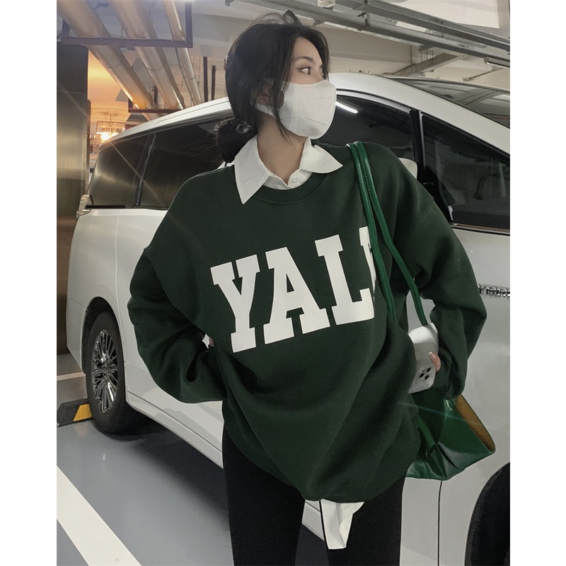 Áo Len Tay Dài Dáng Rộng Rãi Hoạ Tiết In Chữ Thời Trang Mùa Xuân Thu Cho Nữ