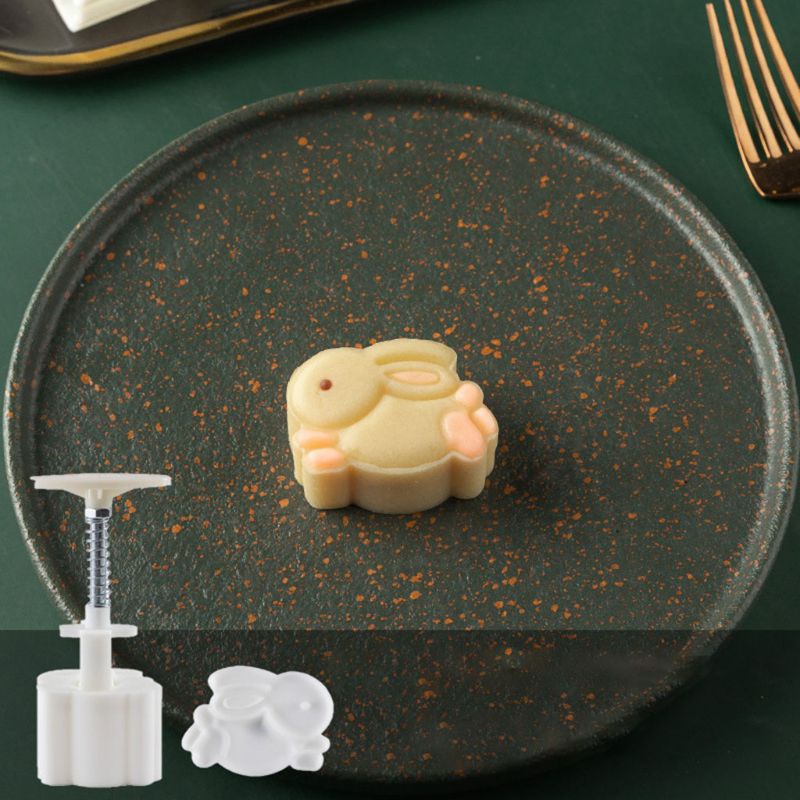 Khuôn ấn tay đóng hình thỏ 3D làm bánh trung thu 50g DIY