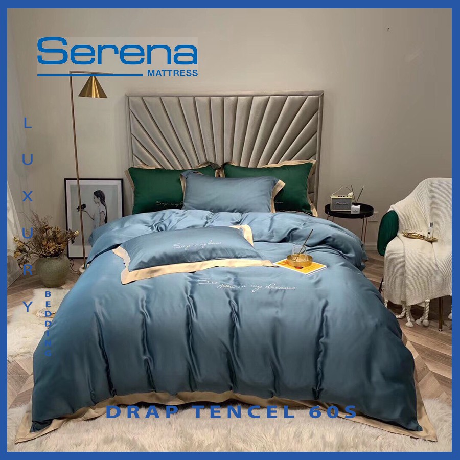 Bộ Chăn Ga Drap Ra Gối Nệm Đệm Lụa Tencel 60s SERENA Combo Ga Giường 5 món Tencel 60s Cao Cấp  - Hệ Thống Nệm