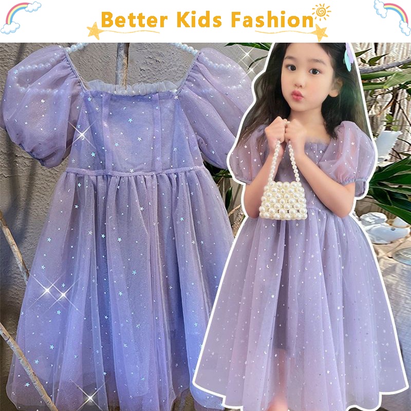 Đầm Công Chúa Phối Ren Lưới Tay Phồng Phong Cách Phương Tây Thời Trang Mùa Hè Cho Bé Gái