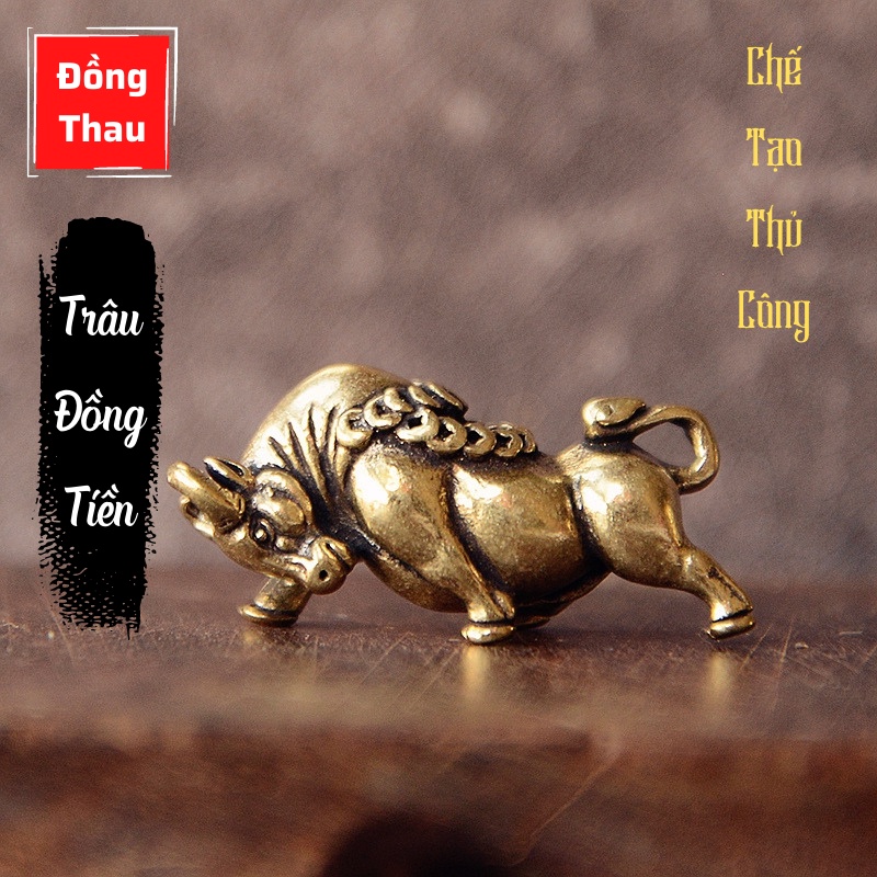 Tượng Nhỏ Phong Thủy Bằng Đồng Kiểu Dáng Con Con Trâu Đồng Tiền Đem Lại Sự May Mắn Tài Lộc