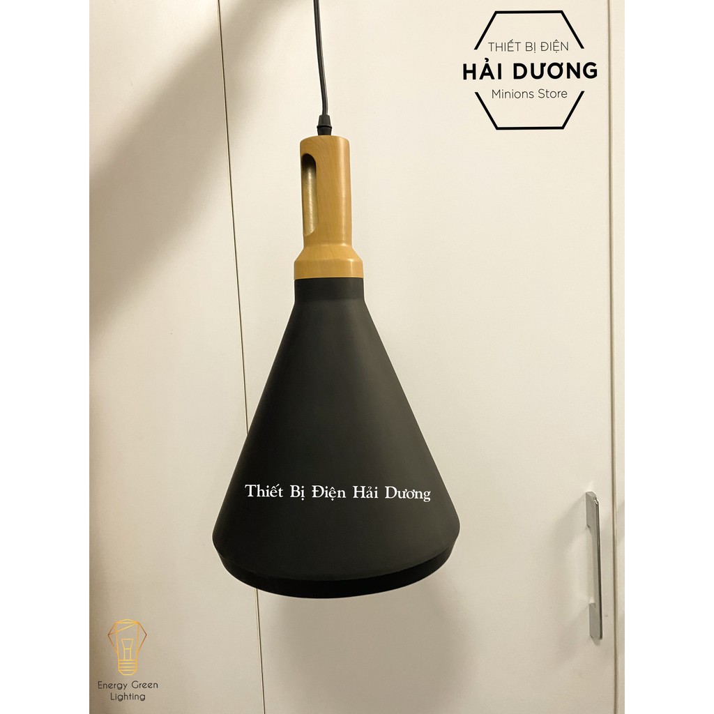 Đèn thả lồng sắt đuôi gỗ dáng chữ A (Đen) - Phù hơp cho quán cafe, phòng ăn, phòng khách - Chưa bao gồm bóng