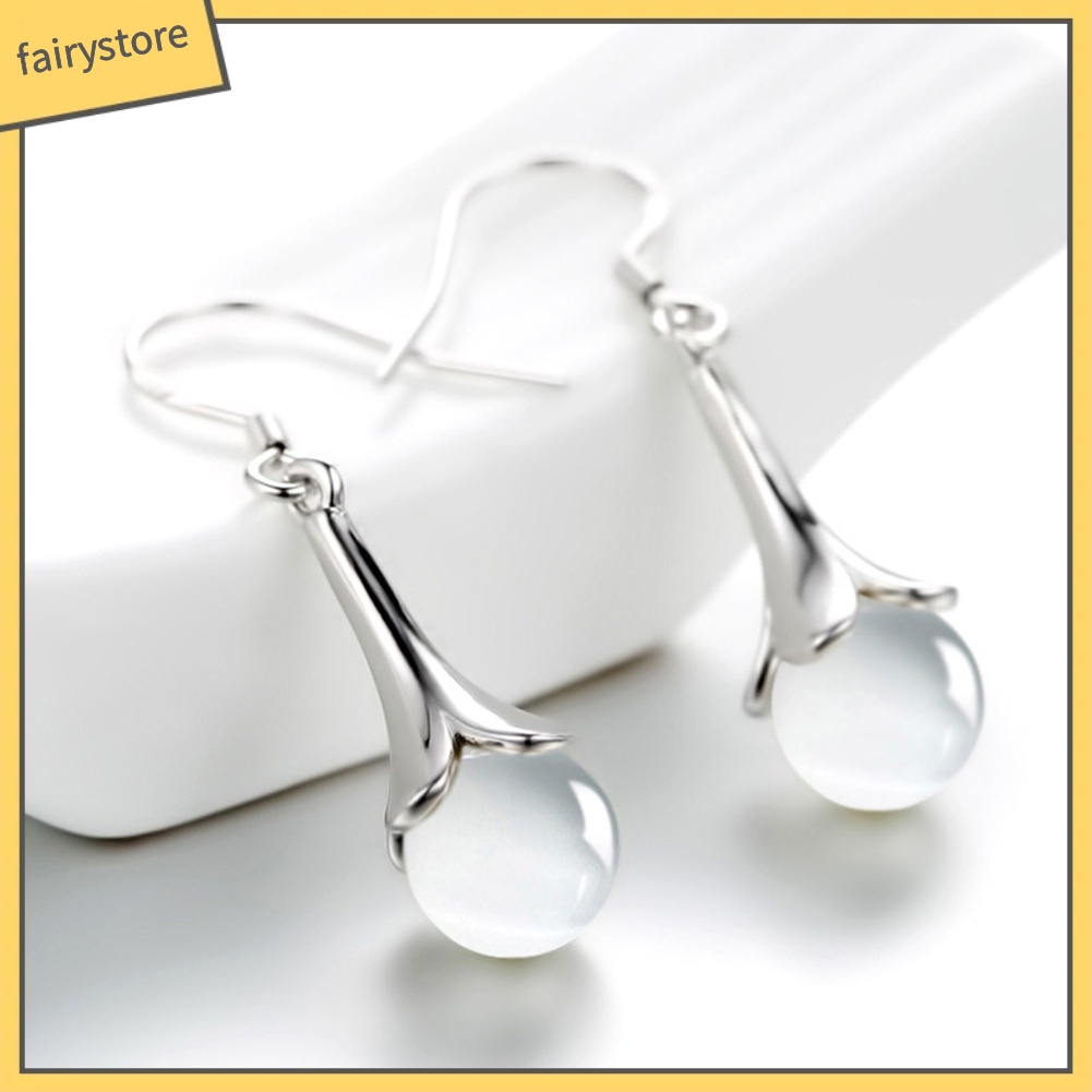 Đôi Khuyên Tai Đính Đá Opal Giả Dáng Dài Phong Cách Thanh Lịch Cho Phụ Nữ
