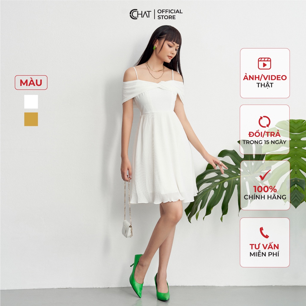 Đầm Nữ 𝐂𝐂𝐇𝐀𝐓 Kiểu 2 Dây Phối Dập Ly Chất Chiffon Phong Cách Trẻ Trung Thanh Lịch 12VNH8007XT