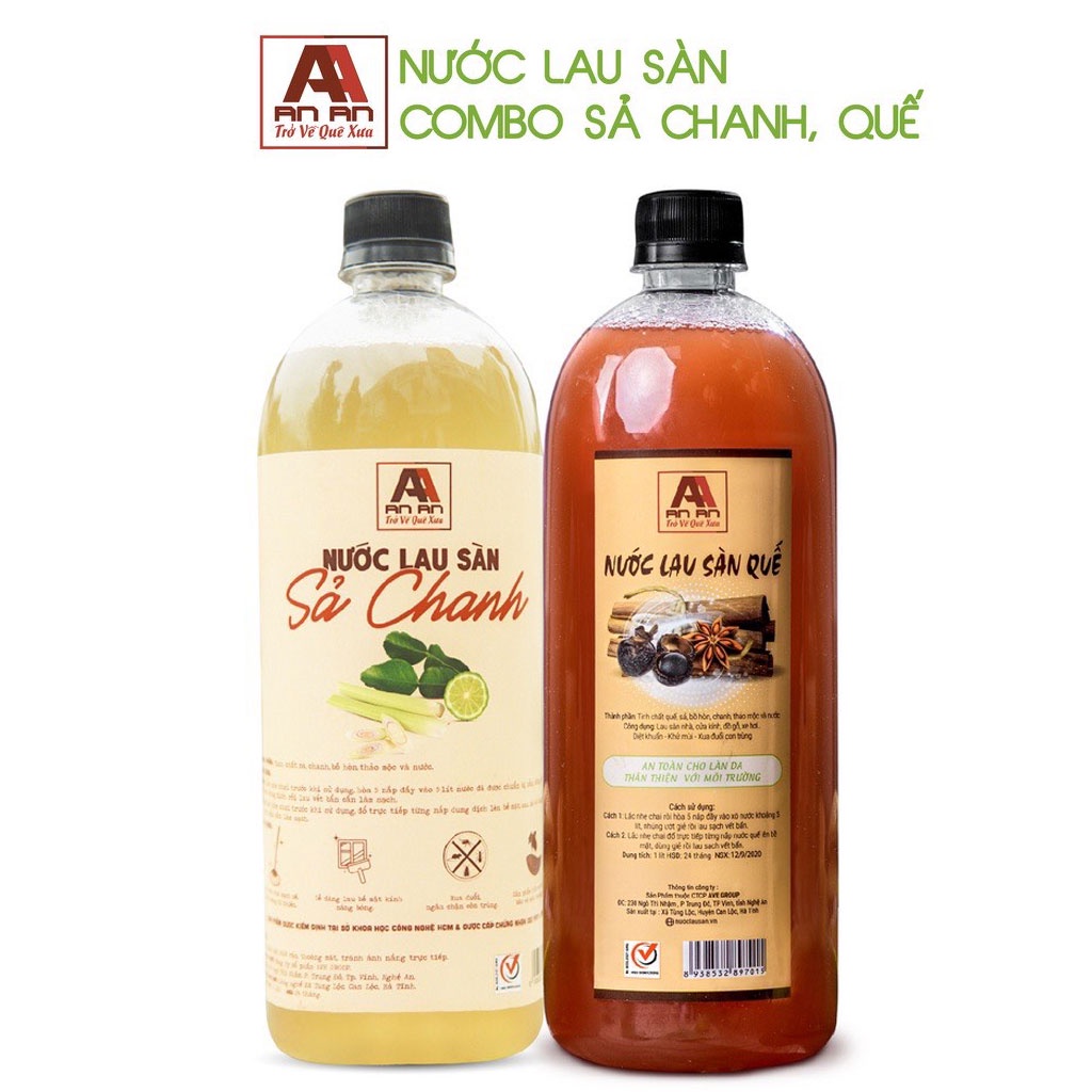 Combo Lau Sàn Sả Chanh + Quế, Nước Lau sàn AN AN đã được kiểm định tại sở KHCN HCM với 100% hữu cơ.