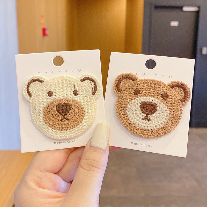 Kẹp tóc vải dệt kim hình gấu kiểu Hàn Quốc dễ thương