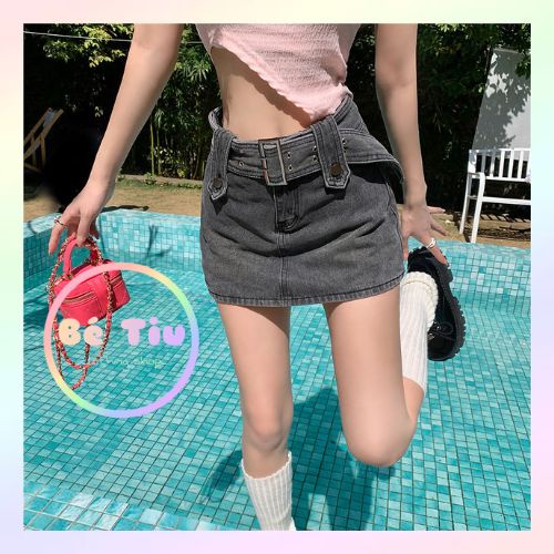 Chân Váy Demin Jean Ngắn Thắt Lưng 3 Màu Style Cao Bồi Ngầu Dễ Phối Đồ | Bé Tiu Clothing