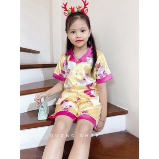 Bộ Ngủ Pijama Cộc Cho Bé Chất Lụa Satin Size 14-45