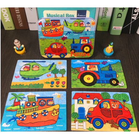 bộ 4 tranh Ghép Hình Puzzle Tổng Hợp - Phương Tiện Giao Thông