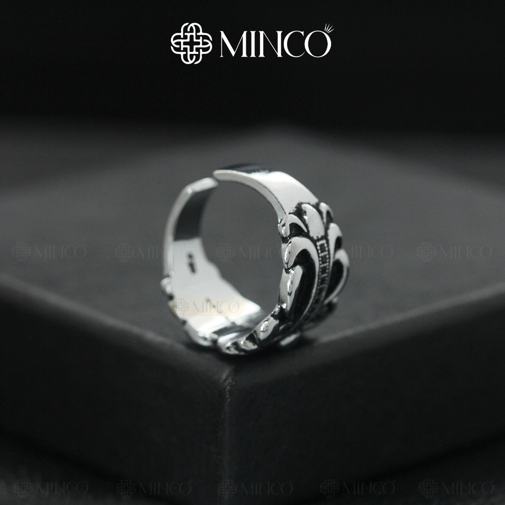 Nhẫn Nam Chrome heart floral đính đá đen Freesize Minco Accessories Nhẫn Style HipHop Phụ kiện trang sức NT03-20