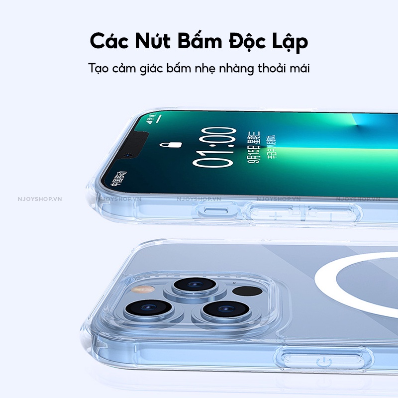Ốp Lưng Trong Suốt Ultra Hybrid Magnetic Hỗ Trợ Sạc Không Dây Từ Tính Chống Sốc Bảo Vệ Camera 13 Pro Max Njoyshop