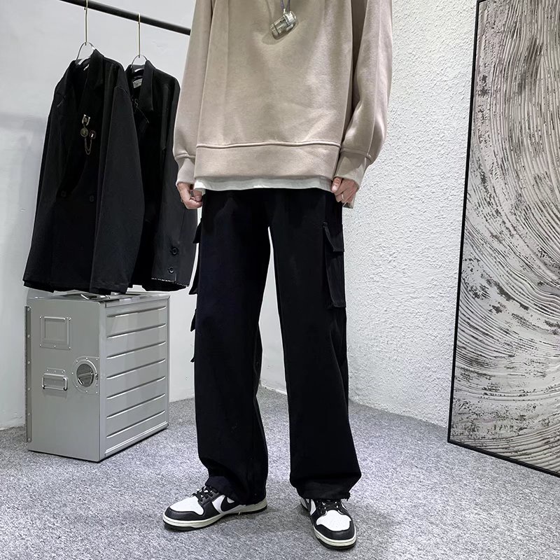 Quần Ống Rộng Phối Túi Phong Cách Hip Hop Thời Trang Hàn Quốc Cho Nam simple quần túi hộp nam bigsize unisex quần ống suông