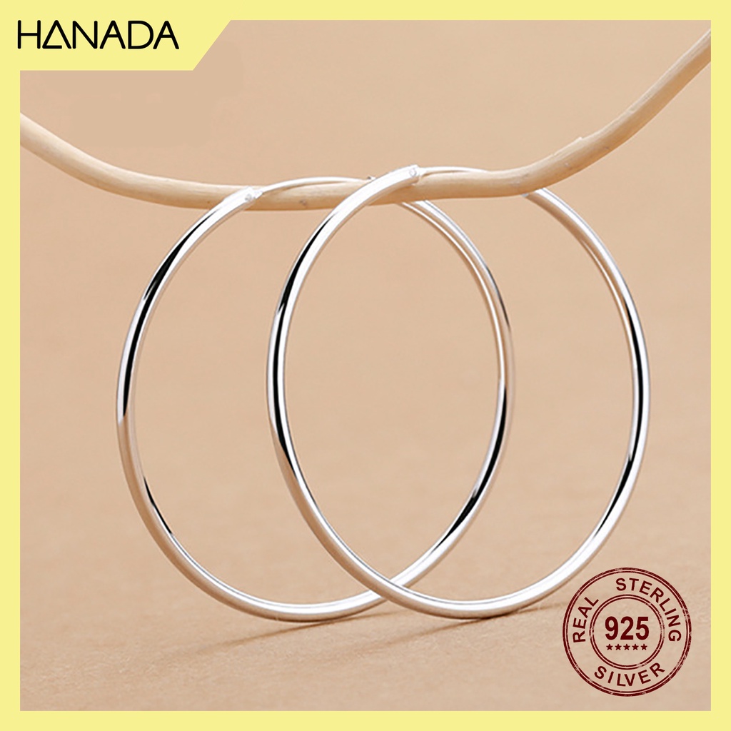 Bông Tai Bạc Hanada Khuyên Tai Bạc Nam Nữ Khoen Tròn Cá Tính Basic Size Lớn 3-4-5-6cm 0884