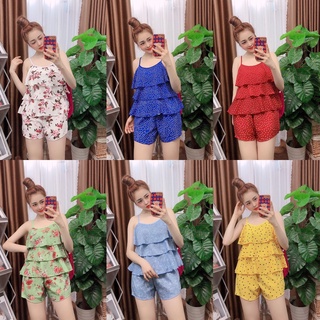 Đồ ngủ  2 dây 3 tầng sexy vải lụa hàn siêu mát , mềm mịn họa tiết nhiều mẫu siêu xinh freesize dưới 57kg