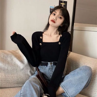 Áo len cúc cổ vuông dài tay Freesize T0180