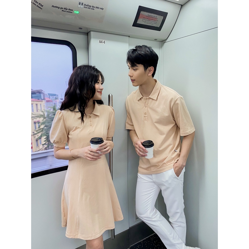 Set đôi phông polo nam kèm váy nữ LYRA thiết kế, chất cotton basic cổ bẻ trơn trẻ trung, năng động