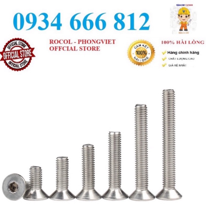 Combo 50c bulong lục giác chìm đầu bằng INOX 304 M5, M5X10, M5X12, M5X16, M5x20,M5x25,M5x30,M5x40