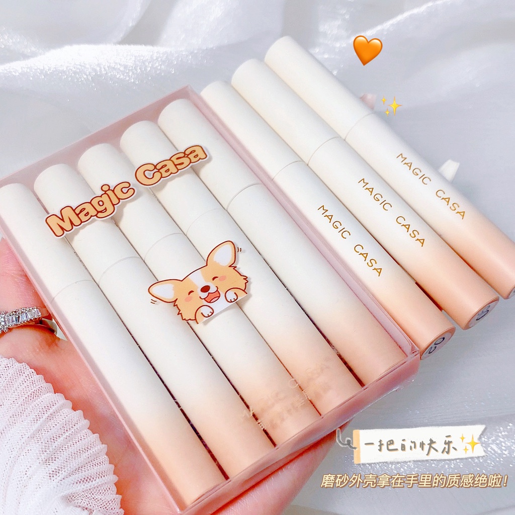 COD✨Set 5 Son Kem Lì Mịn Mượt Như Nhung Giữ Ẩm Môi Thiết Kế Dễ Thương Magic CASA