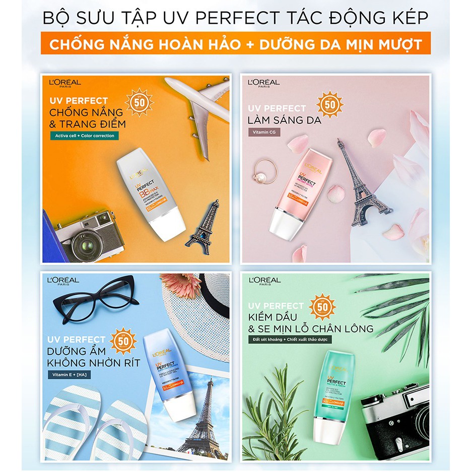 Kem Chống Nắng Bảo Vệ, Dưỡng Da Loreal - L'Oreal Paris UV Perfect SPF50+ PA++++ 30ml (Phân Loại)