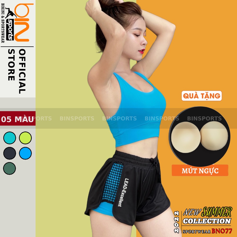 Đồ tập gym nữ, set bộ đùi thể thao áo bra kèm mút quần đùi 2 lớp Bin Sports BN077
