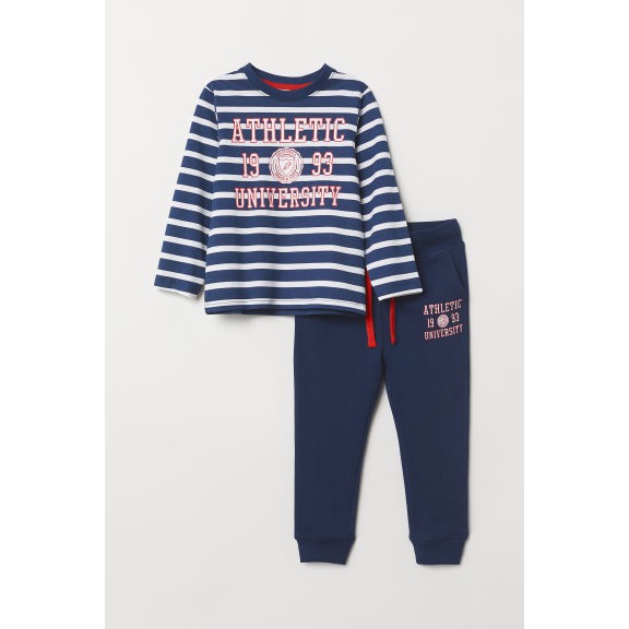 Set quần áo kẻ xanh navy joggers HM H&M size 18-24m_hàng chính hãng Anh