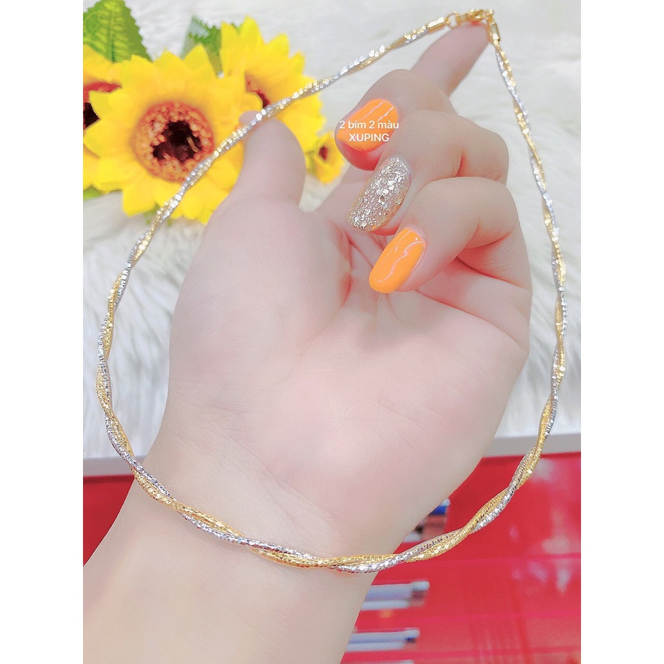 Kiềng cổ 2 bính nữ cao cấp hàng xuping cực bền màu KCXP33 trắng vàng
