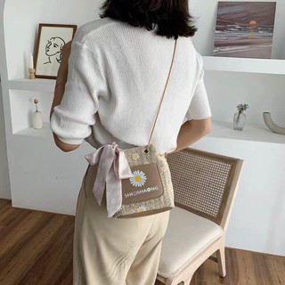 Túi cói hoa cúc daisy kèm nơ ulzzang vintage style