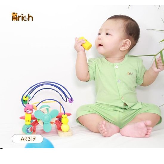 Cộc tay cài thẳng màu sọc petit sợi tre ARICH sale 20%