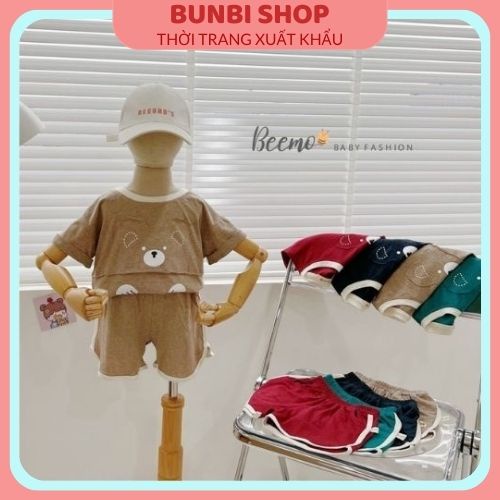 Bộ cotton cộc tay cho bé, sét cotton đáp gấu 4 màu Beemo siêu đẹp hàng việt nam xuất khẩu chuẩn