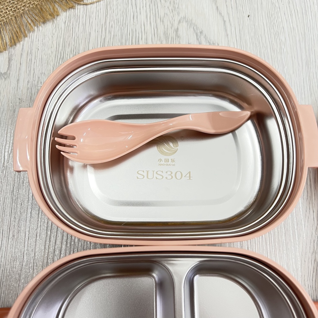 Hộp Đựng Cơm Giữ Nhiệt Ăn Trưa Văn Phòng 3 Ngăn - Nhựa/Lúa Mạch- Kèm Thìa Cao Cấp inox 304