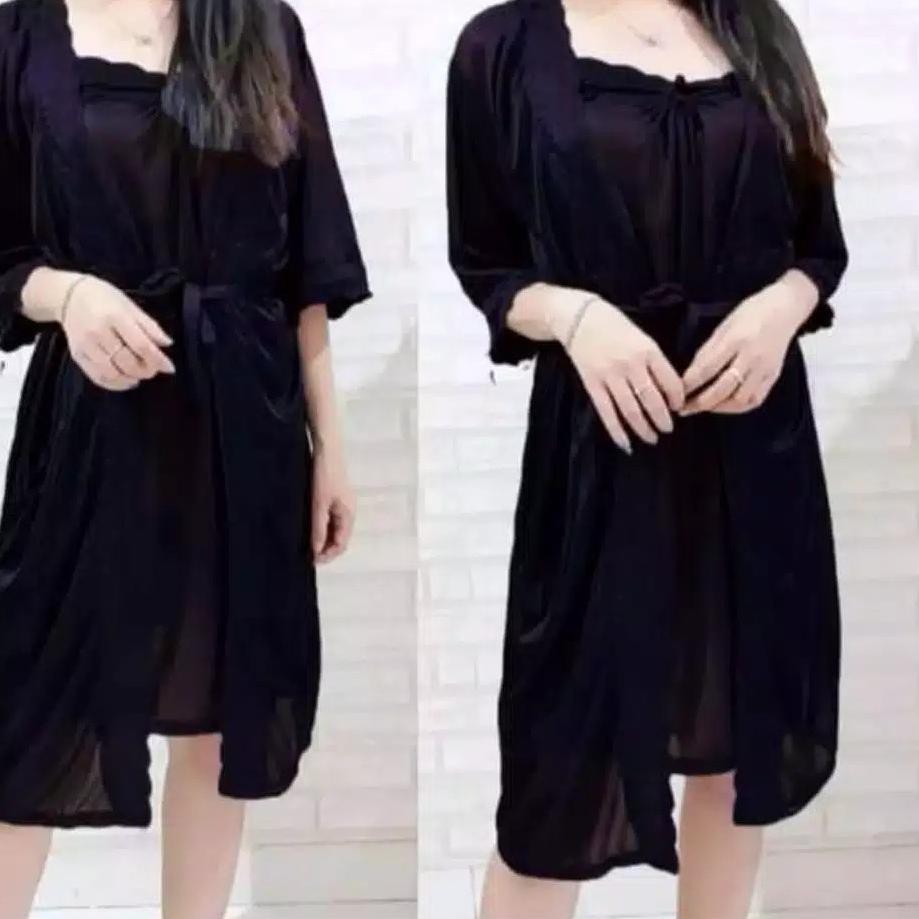 ♠ Đầm Ngủ Kimono 2 Trong 1 Xẻ Tà Bên Ngoài ♛