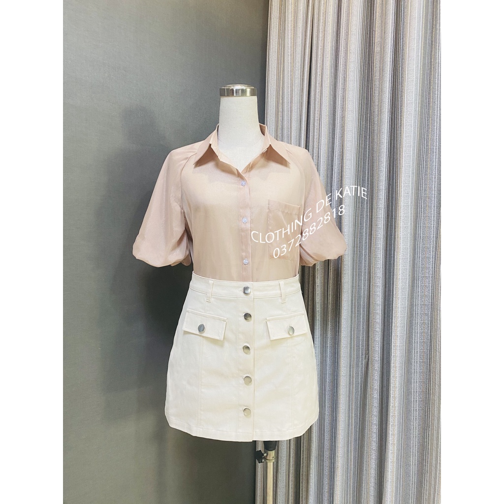 ÁO SƠ MI NGẮN TAY BỒNG VOAN TƠ BÓNG