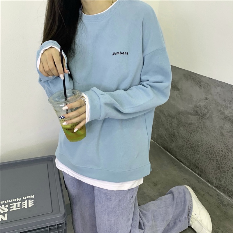 SUXI Áo Sweater Thể Thao Tay Dài Cổ Tròn Màu Sắc Đơn Giản Cho Nữ