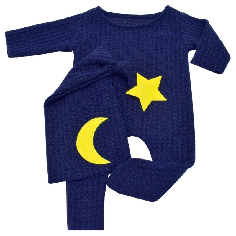 Set 2 Món Áo Liền Quần Đan Len + Mũ Thắt Nút Đuôi Dài + Băng Đô Làm Đạo Cụ Chụp