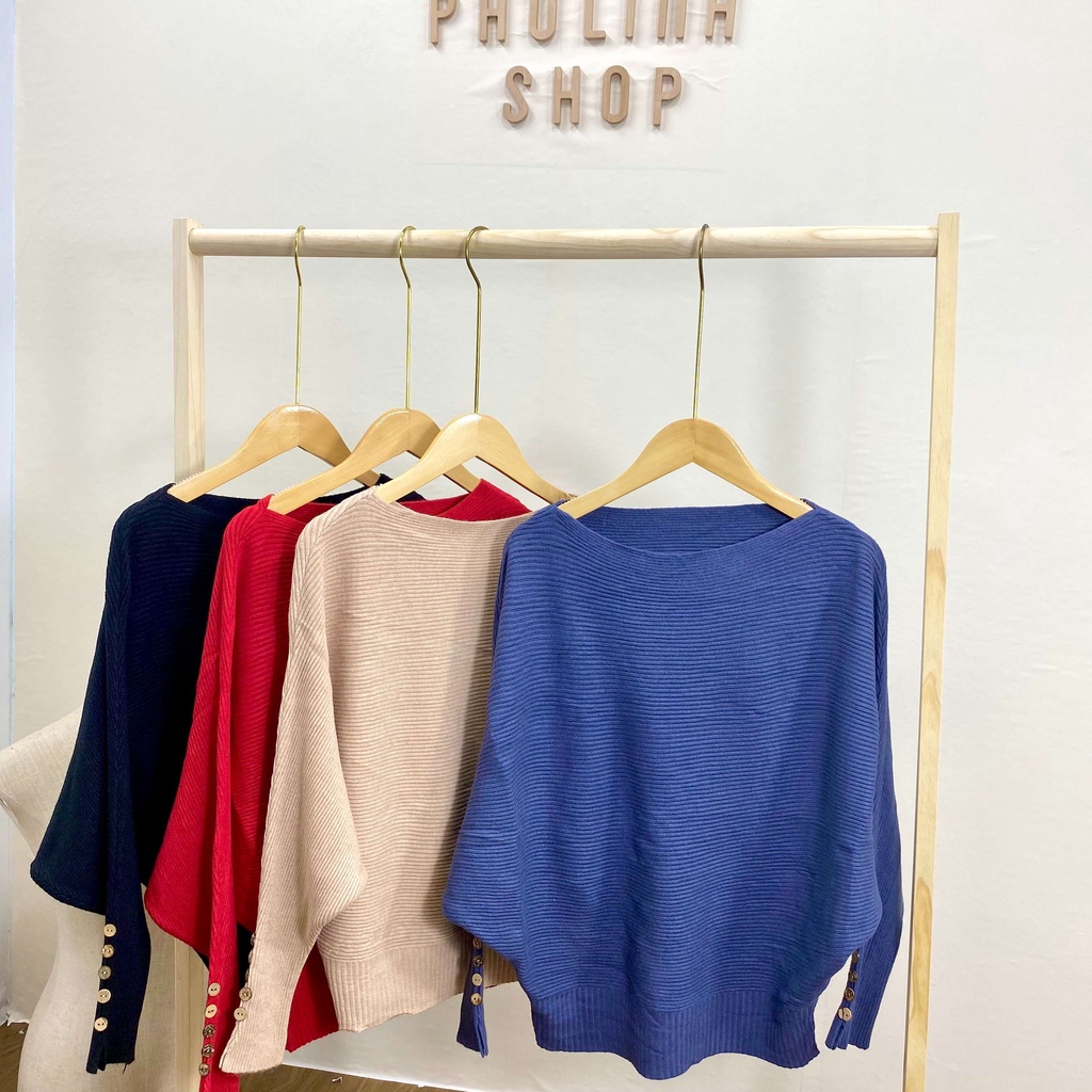 MS842 Áo len nữ cánh dơi tay khuy bo gấu thanh lịch