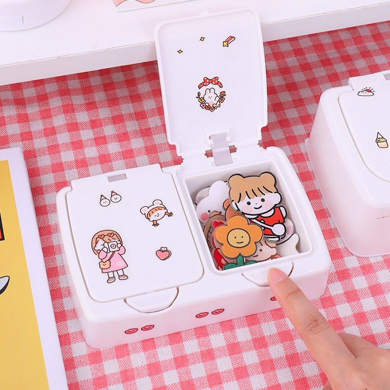 [Tặng Sticker] Hộp Nắp Bật Đựng Phụ Kiện Sticker Washi Tape 1 Ngăn 2 Ngăn Trang Trí Bàn Học Tủ Kệ Mini Đa Năng Cute