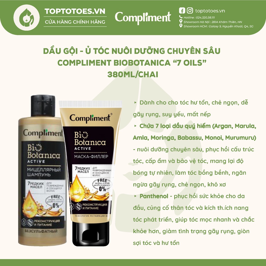 Bộ Sản Phẩm Gội - Ủ - Xả Compliment Biobotanica Active làm sạch sâu, detox, nuôi dưỡng tóc chắc khỏe, bóng mượt