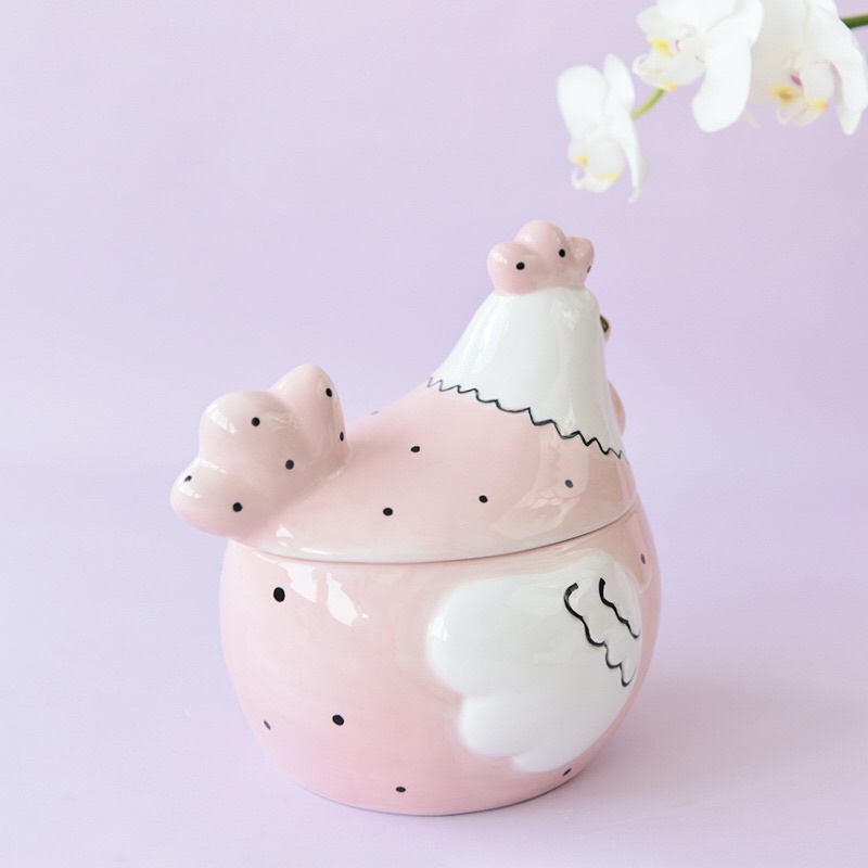 Tô đựng thức ăn hình gà hồng bằng sứ