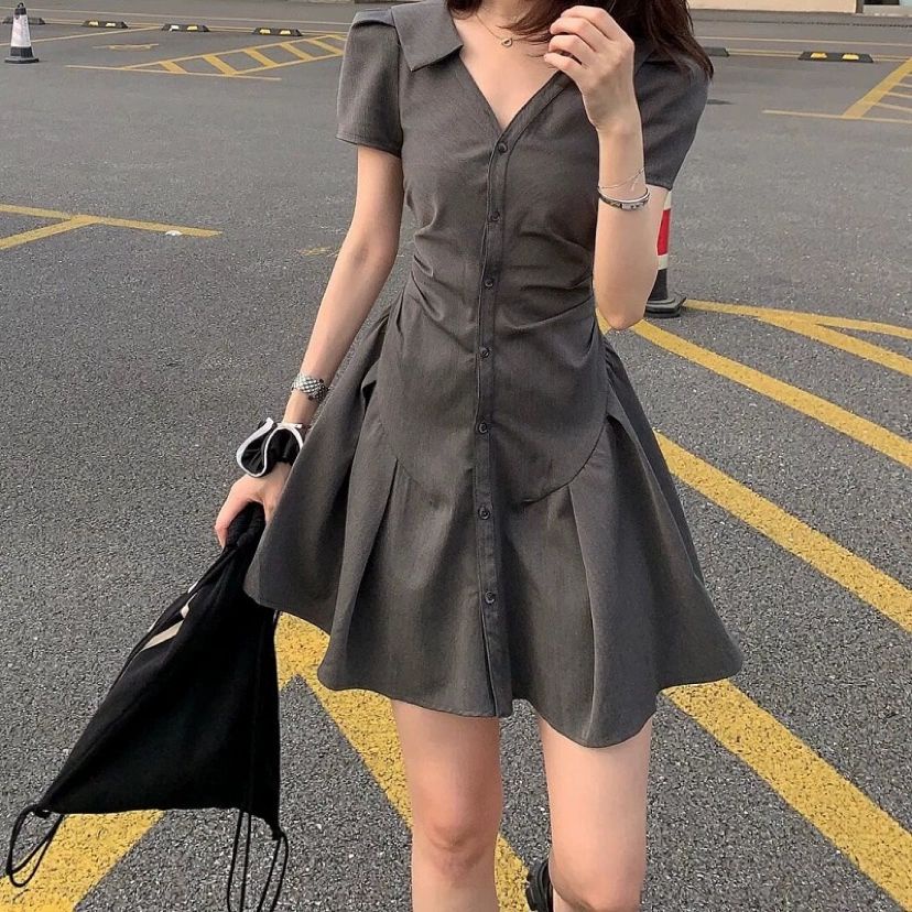 Pure style sexy sweet hot girl Polo collar dress spring and summer 2022 new small waist tight short dress 7YfD