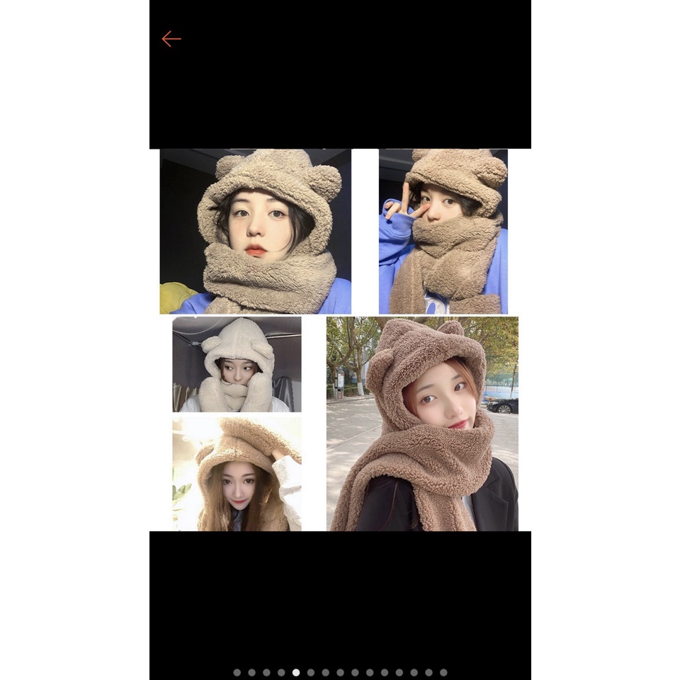 Mũ Lông Cừu kèm khăn 3in1 - Mũ tai gấu liền khăn và găng tay