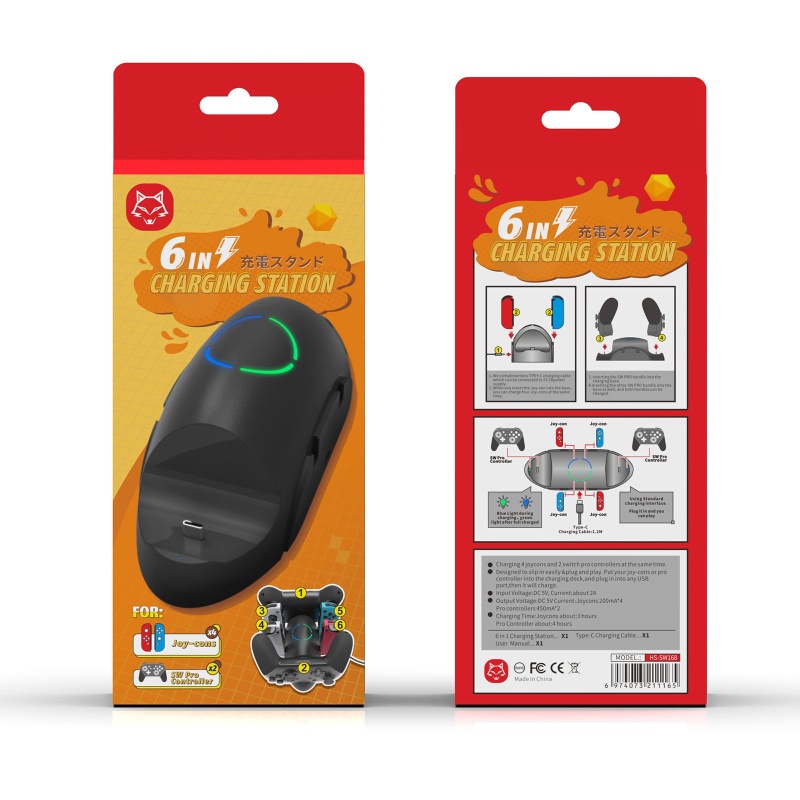Đế Sạc Tay Cầm Điều Khiển Chơi Game Switch Pro Joy Con Kèm Cáp Sạc Type-C 6 Trong 1