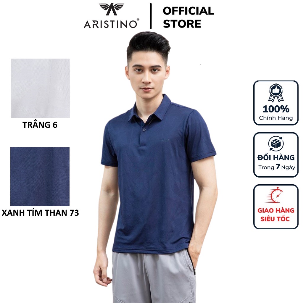 Áo thun polo nam Aristino APS023S1 phông có cổ bẻ dáng suông vừa trơn mầu dệt họa tiết vải polyester thể thao mềm mại