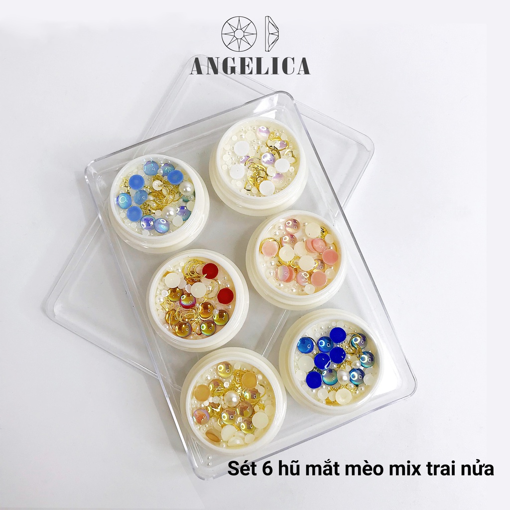 Set 6 Hũ Mắt Mèo Mix Trai Nửa Trang Trí Móng ANGELICA S6HMM