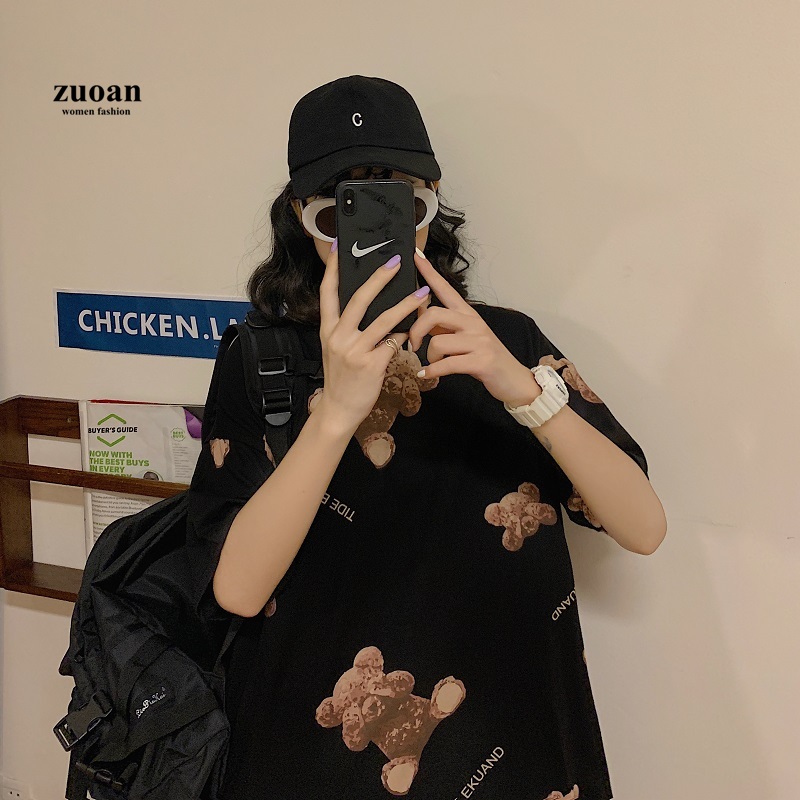 SUXI Áo thun nữ tay ngắn in họa tiết hoạt hình thời trang