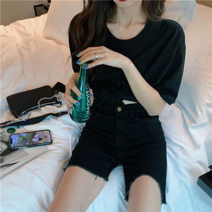 Quần Short Rách Lưng Cao Phong Cách Hàn Quốc Thời Trang Mùa Hè Cho Nữ