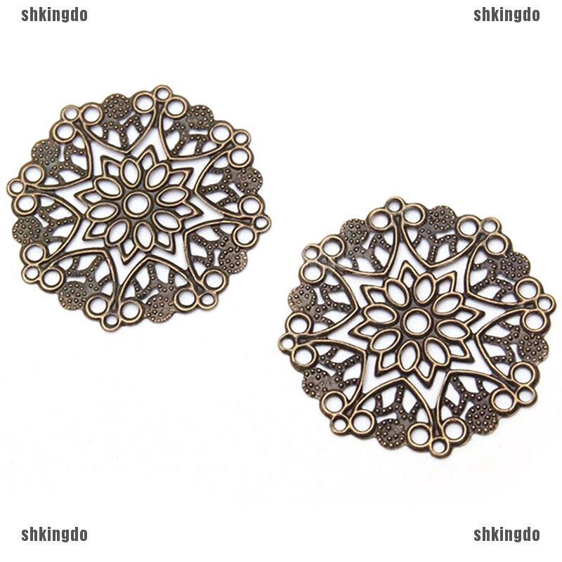 Set 50 phụ kiện hình bông hoa chạm rỗng màu đồng dùng làm đồ trang sức DIY